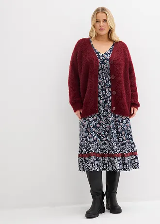 Gilet en grosse maille côtelée brillante, Couleur: rouge rubis