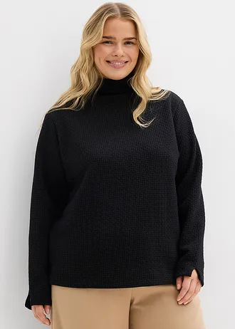 Sweater met opstaande kraag, Kleur: zwart