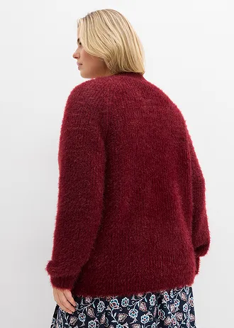 Gilet en grosse maille côtelée brillante, Couleur: rouge rubis