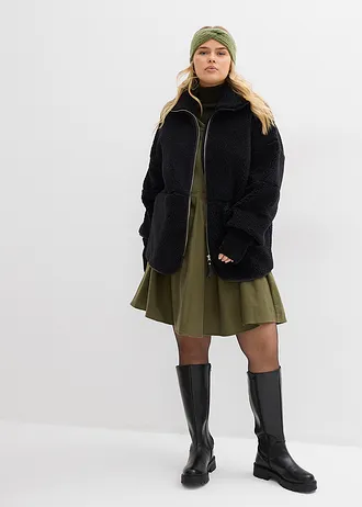 Oversized jas van teddy fleece, Kleur: zwart