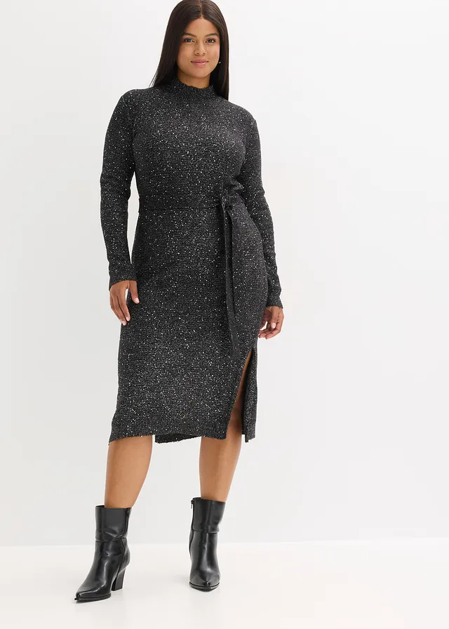 Robe en maille à sequins, Couleur: noir-argenté