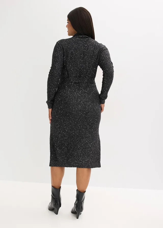 Robe en maille à sequins, Couleur: noir-argenté
