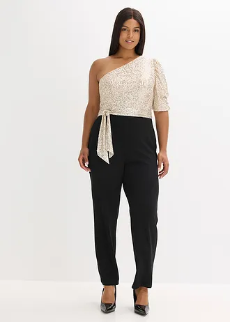 Jumpsuit met pailletten, Kleur: zwart-zilver