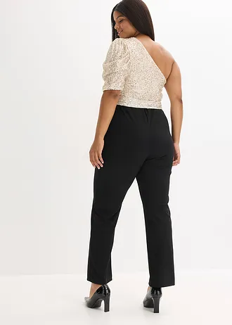 Jumpsuit met pailletten, Kleur: zwart-zilver