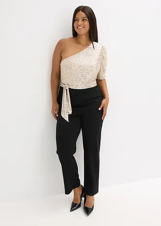 Jumpsuit met pailletten, Kleur: zwart-zilver