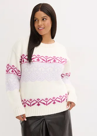 Pull à motif norvégien, Couleur: blanc nacré imprimé