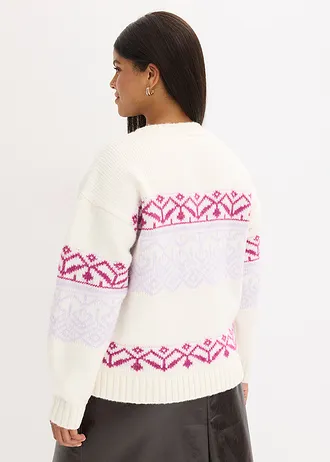 Pull à motif norvégien, Couleur: blanc nacré imprimé
