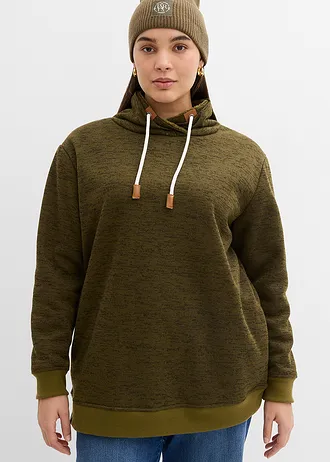 Lange, knuffelzachte sweater, Kleur: olijfgroen gemêleerd