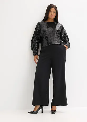 Longsleeve met pailletten, Kleur: zwart