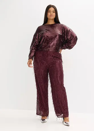Bluză cu mâneci lungi și paiete, culoare: roșu-vineriu