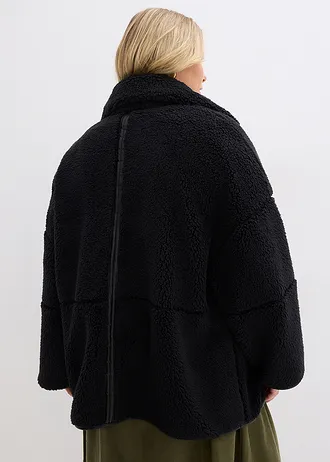 Oversized jas van teddy fleece, Kleur: zwart