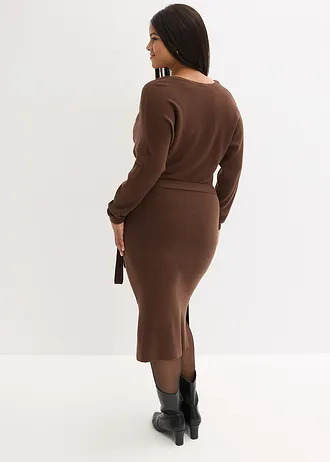 Gebreide jurk van soepele viscose, Kleur: bruin