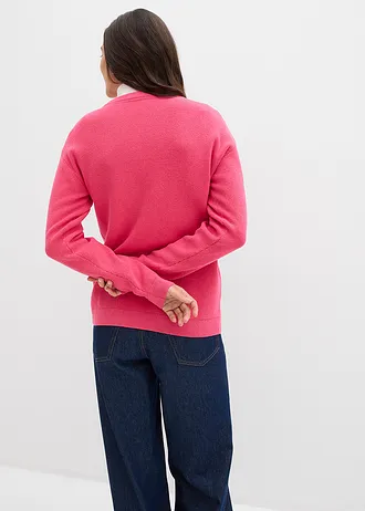 Fijngebreid vest, ronde hals • donkerfuchsia-wit gestreept • bonprix online shop