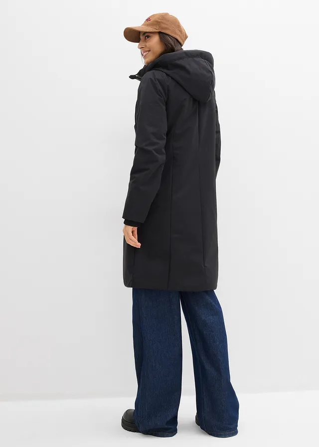 Waterafstotende, lange outdoor jas in 2-in-1 look, Kleur: zwart
