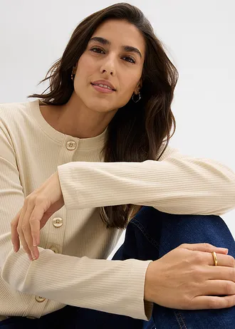 Geribde longsleeve van katoen • lichtsand • bonprix online shop