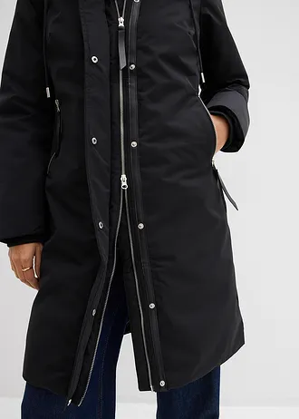 Manteau outdoor déperlant, aspect 2en1 • noir • Boutique bonprix
