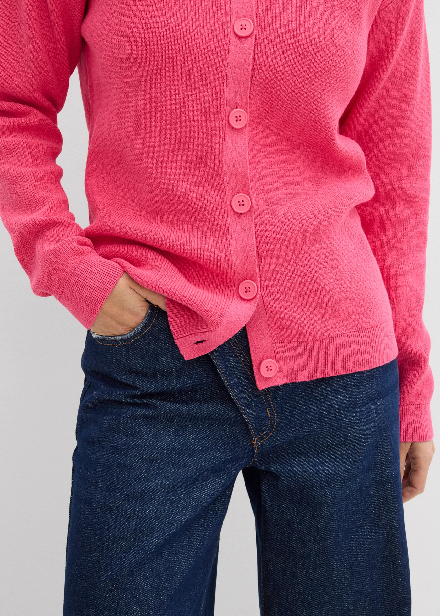 Fijngebreid vest, ronde hals • donkerfuchsia-wit gestreept • bonprix online shop