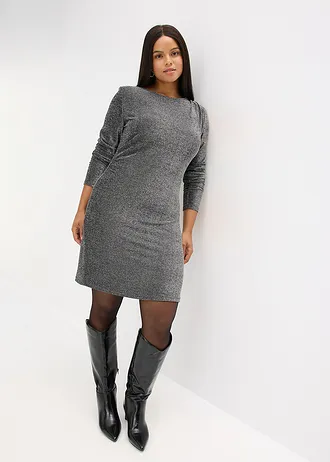 Jersey jurk, Kleur: zwart/zilverkleur