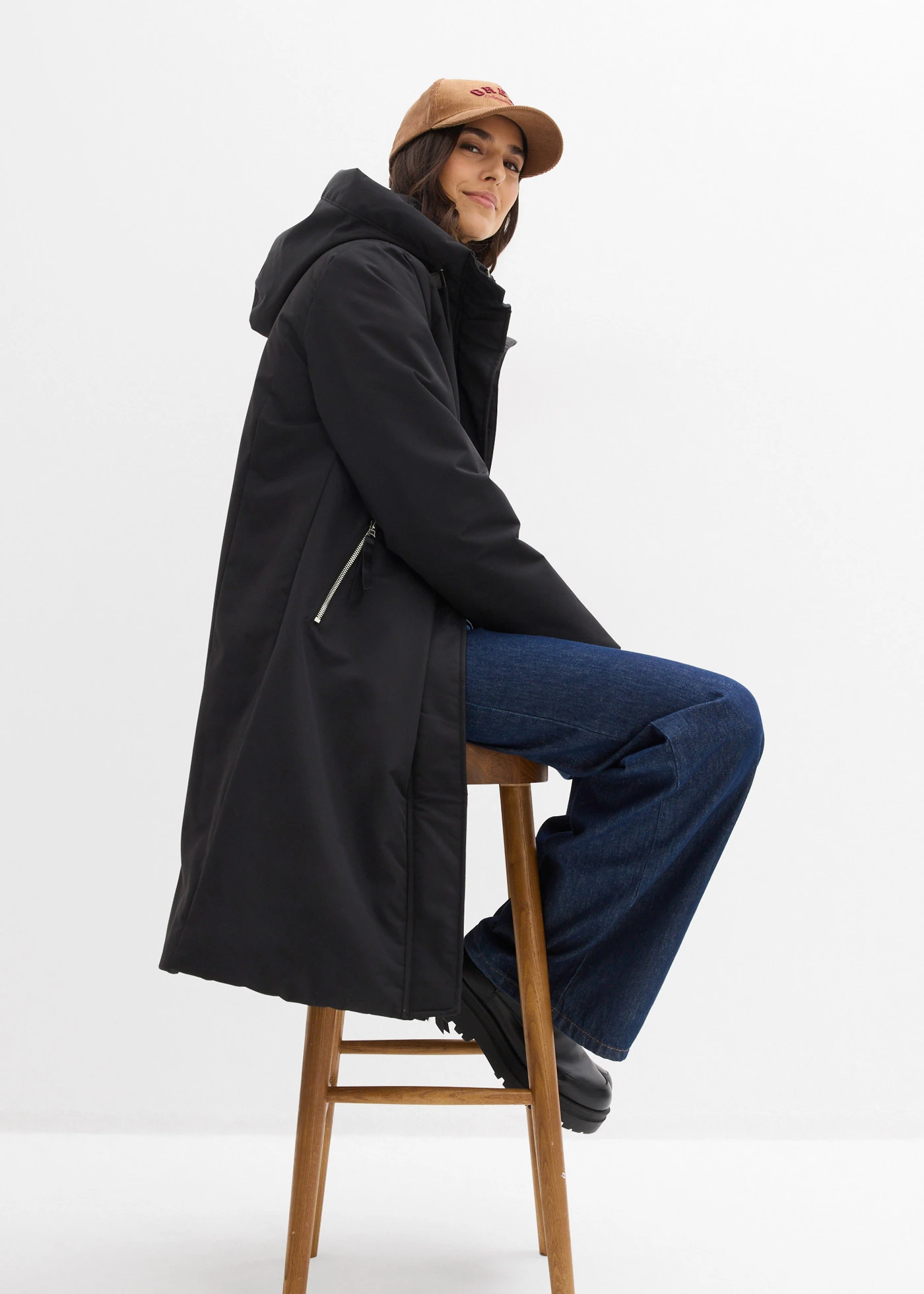 Waterafstotende, lange outdoor jas in 2-in-1 look • zwart • bonprix online shop