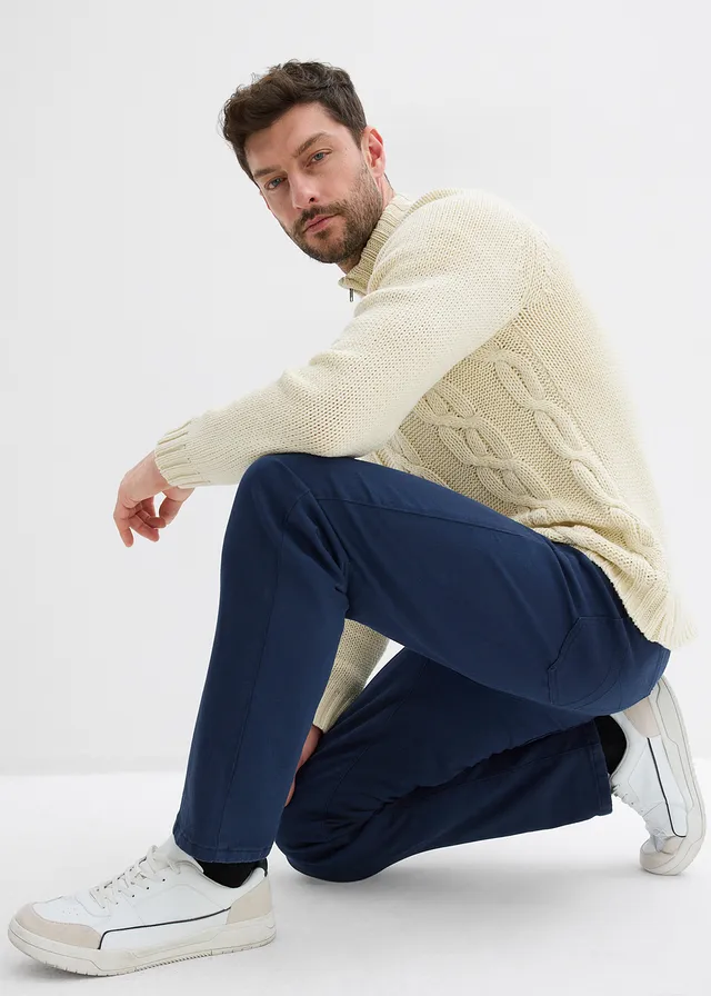 Regular fit stretch thermobroek met een zachte flanellen voering, straight • donkerblauw • product-page.page-title-suffix