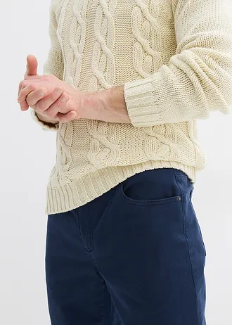 Spodnie ocieplane ze stretchem o kroju regular fit, z puszystą flanelową podszewką, straight • granatowy • sklep bonprix