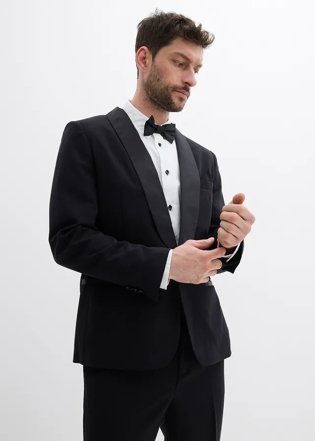 Smokingové sako s podílem streče, Slim Fit, barva: černá