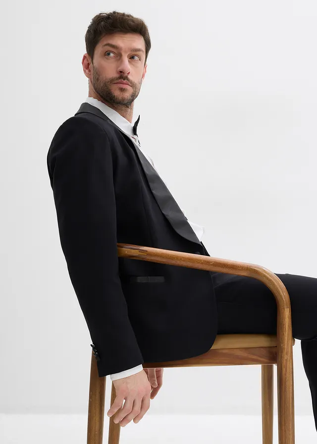 Sacou smoking cu stretch, Slim Fit • negru • magazin bonprix