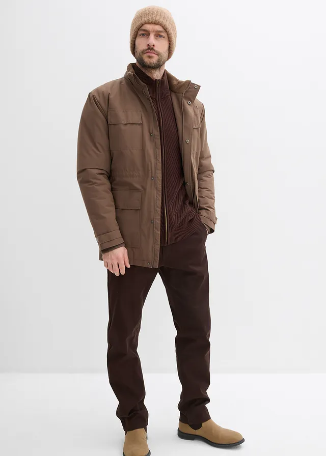 Parka rembourrée avec doublure polaire et capuche amovible, Couleur: brun argile