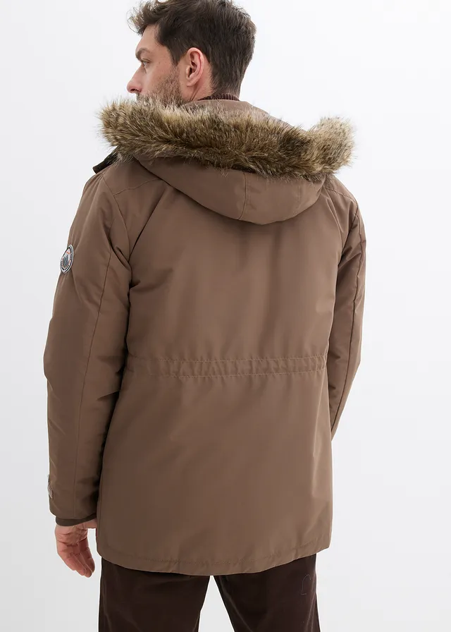 Gewatteerde parka met fleece voering en afneembare capuchon, Kleur: leembruin