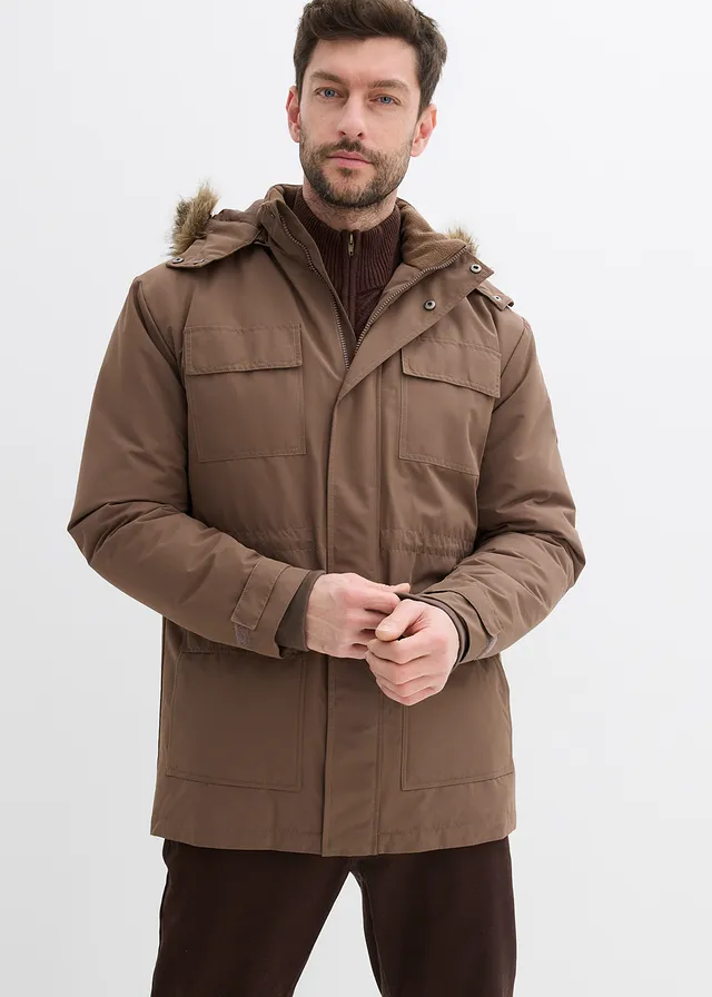 Parka rembourrée avec doublure polaire et capuche amovible, Couleur: brun argile