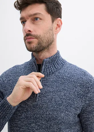 Svetr s límečkem na zip, z čisté bavlny • tmavě modro-bílá melír • bonprix obchod