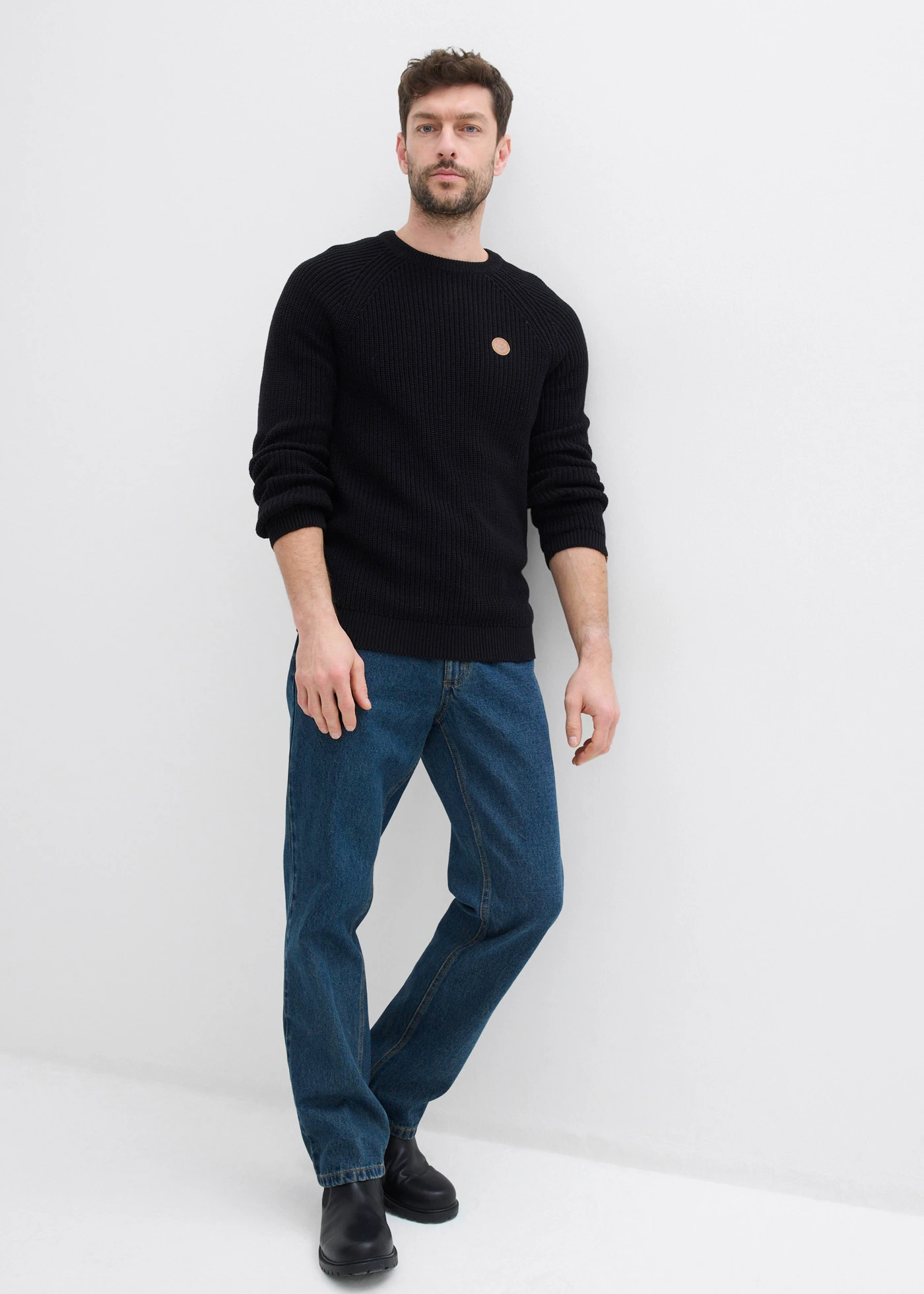 Trui met ronde hals van een zachte katoenmix • zwart • bonprix online shop