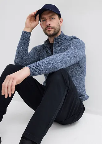 Svetr s límečkem na zip, z čisté bavlny • tmavě modro-bílá melír • bonprix obchod