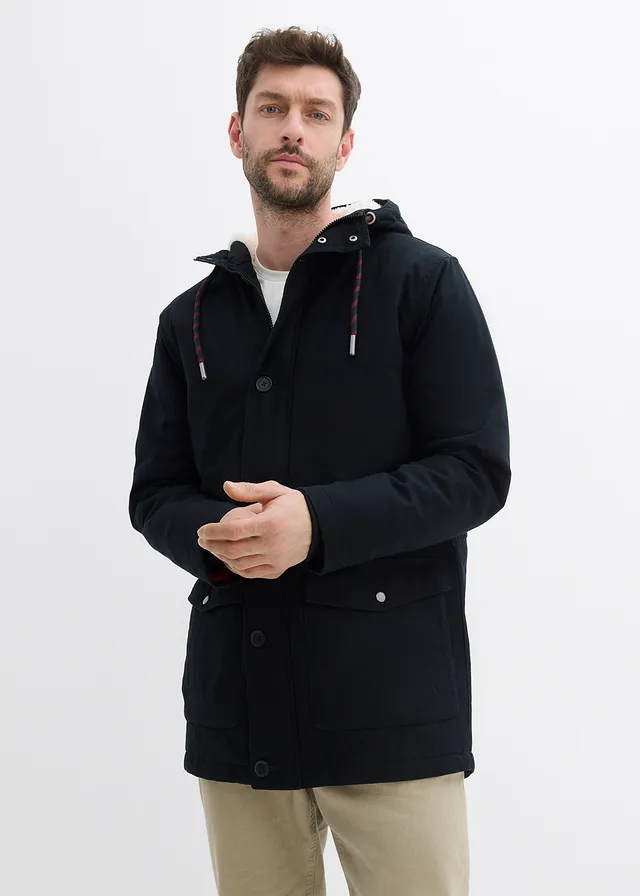 Parka d’hiver avec doublure peluche, Couleur: noir