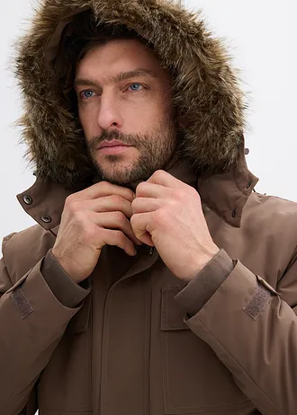 Parka longue et rembourrée avec doublure polaire et capuche amovible • brun argile • Boutique bonprix