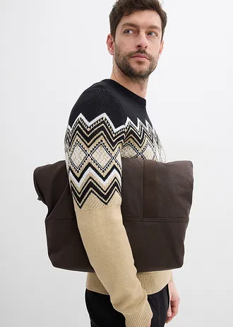 Sweter w norweski wzór z miękkiej mieszanki bawełny • jasnobrązowy • sklep bonprix