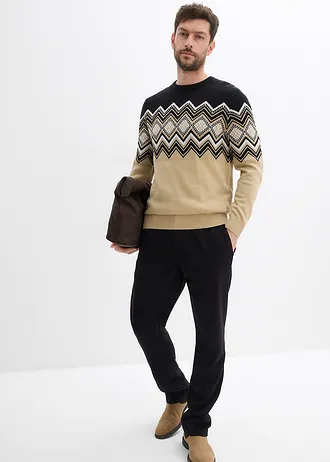 Sweter w norweski wzór z miękkiej mieszanki bawełny • jasnobrązowy • sklep bonprix