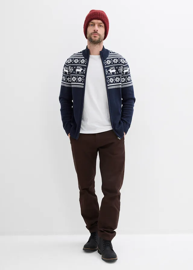 Gilet norvégien en maille douce 100% coton, Couleur: bleu foncé