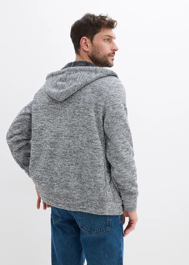 Gilet zippé à capuche avec doublure peluche • gris chiné imprimé • product-page.page-title-suffix