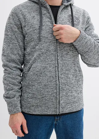 Sweatvest met capuchon en teddy voering • grijs gemêleerd met print • bonprix online shop