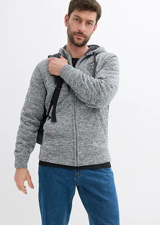 Sweatvest met capuchon en teddy voering, Kleur: grijs gemêleerd met print