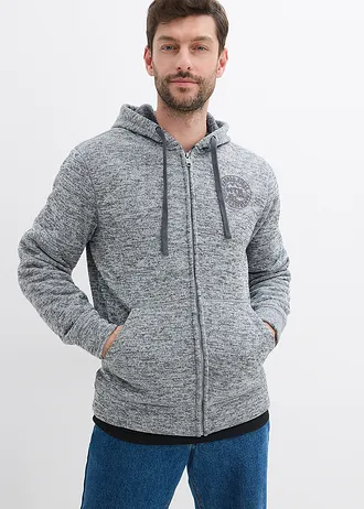 Sweatvest met capuchon en teddy voering • grijs gemêleerd met print • bonprix online shop