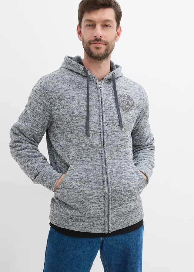Gilet zippé à capuche avec doublure peluche • gris chiné imprimé • product-page.page-title-suffix