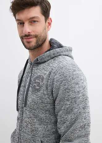 Jachetă casual cu glugă şi căptuşeală teddy • gri melanj imprimat • magazin bonprix