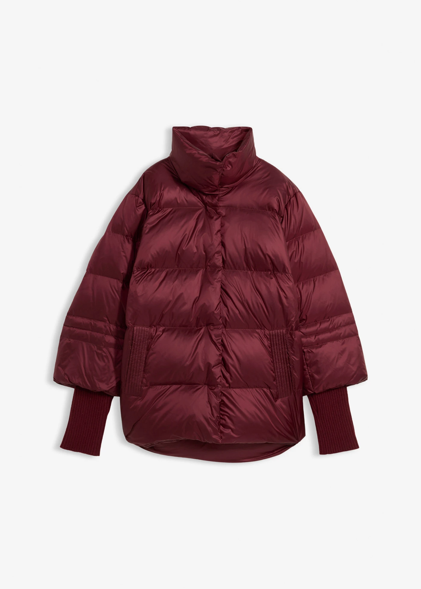 Pehelytoll kabát újrahasznosított tollal és kötött ujjakkal • sötét szeder • bonprix áruház