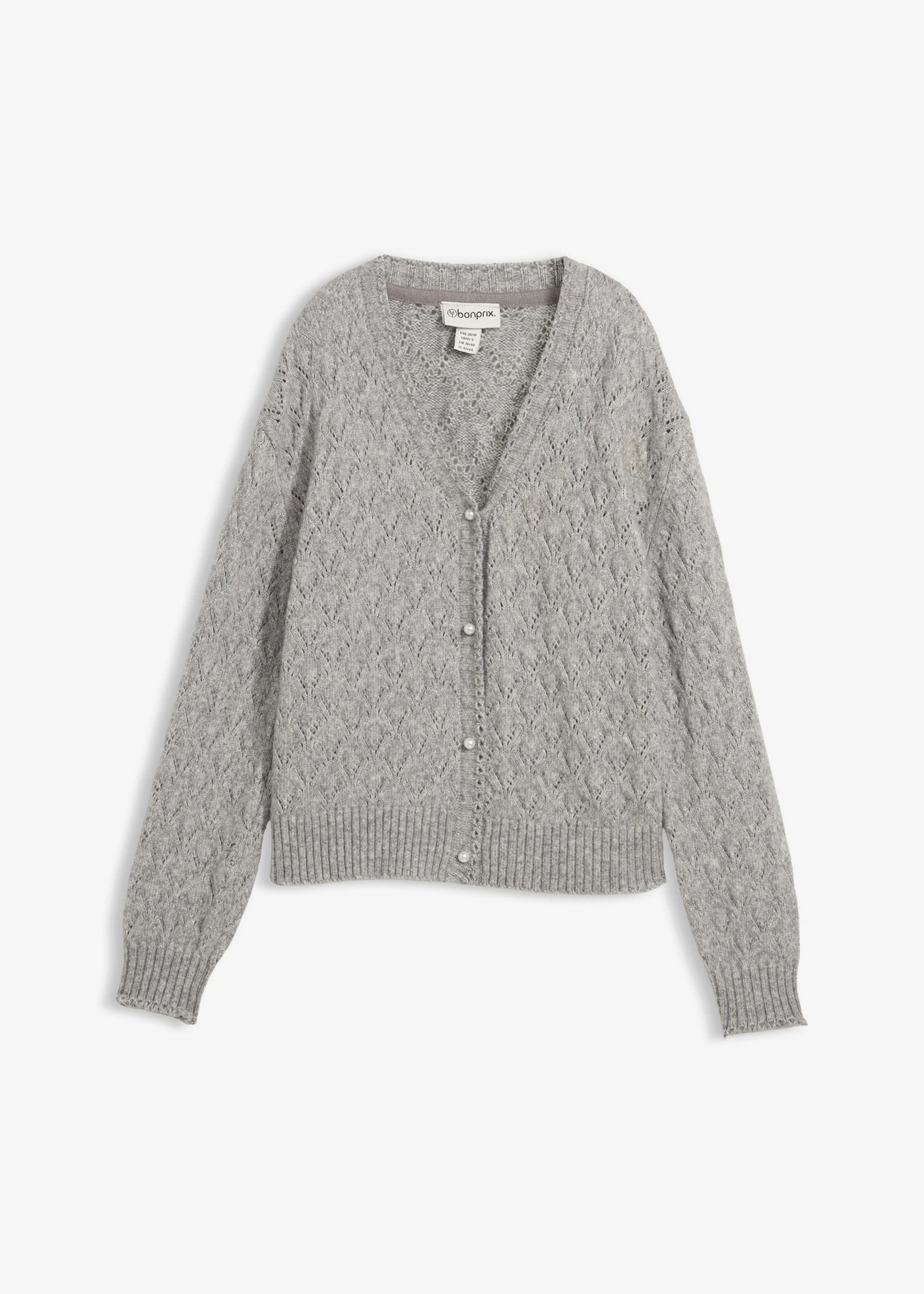 Ažurový pletený kabátek s vlnou • světle šedý melír • bonprix obchod