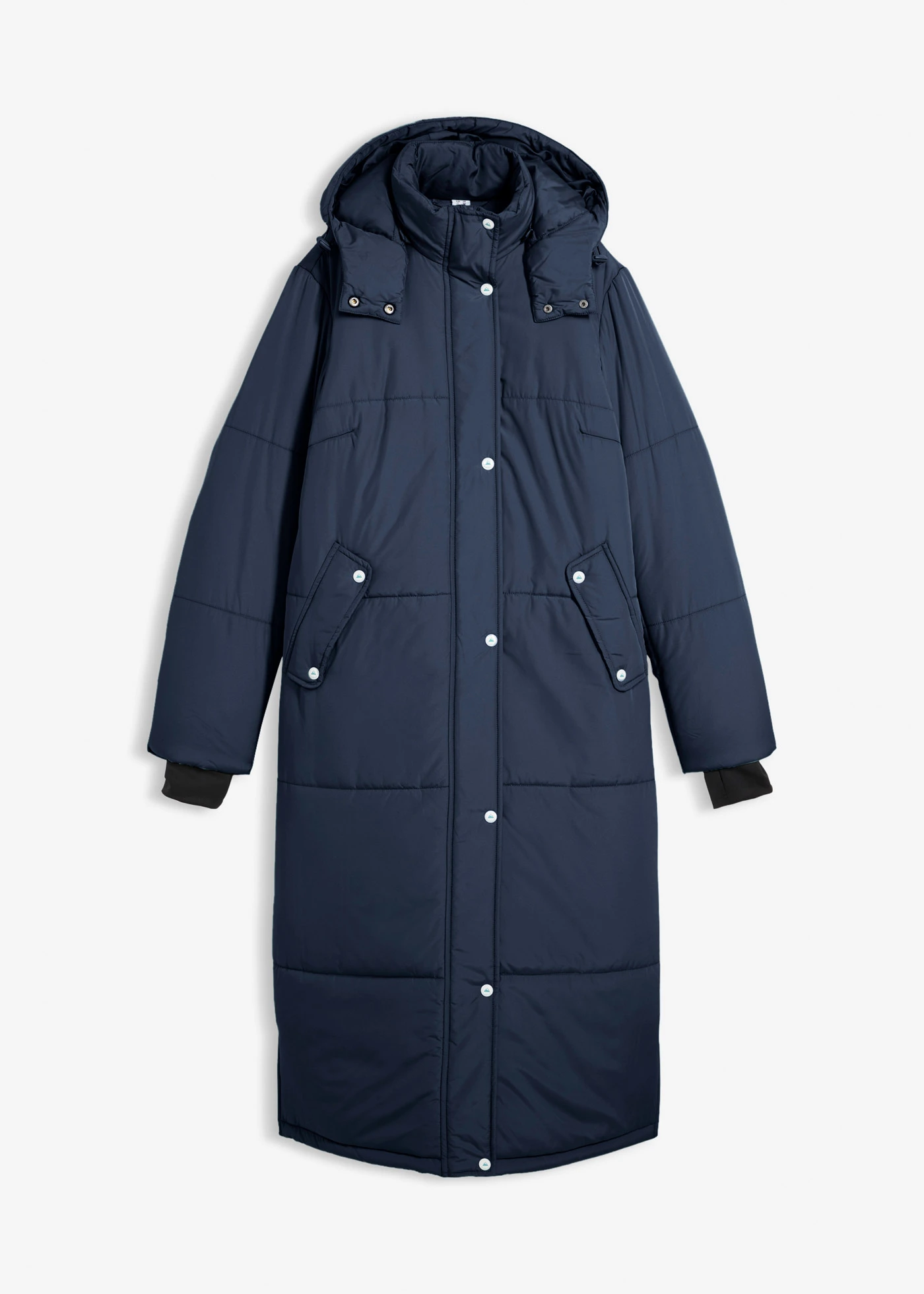 Lange, gewatteerde outdoor jas met isolerende warmtetechnologie • donkerblauw • bonprix online shop