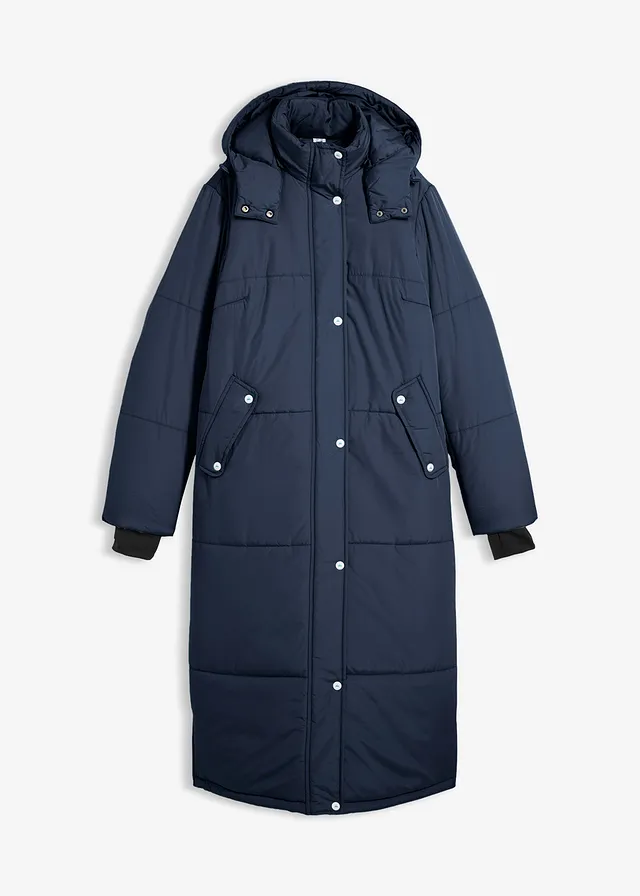 Lange, gewatteerde outdoor jas met isolerende warmtetechnologie • donkerblauw • bonprix online shop
