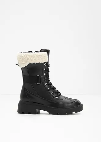 Gevoerde veterboots • zwart • bonprix online shop