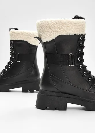 Gevoerde veterboots • zwart • bonprix online shop